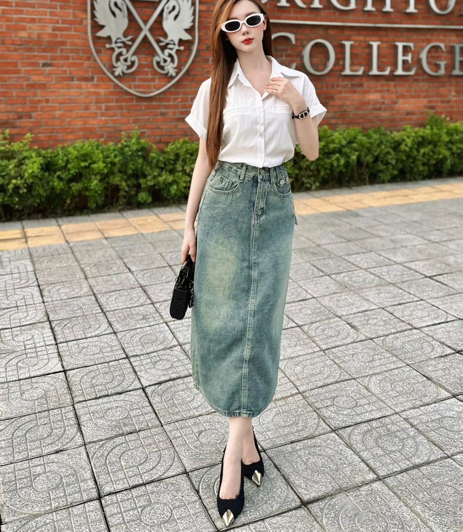 Chân váy chữ A denim dáng đứng