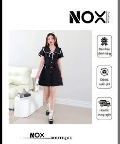 Đầm Chữ A Cổ Thắt Nơ Phối Viền Trắng