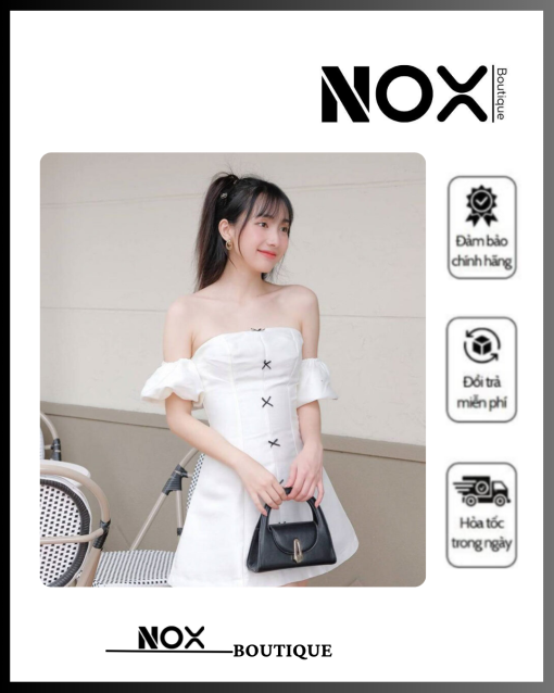Đầm Chữ A Cúp Ngực Đính Nơ Dáng Ngắn