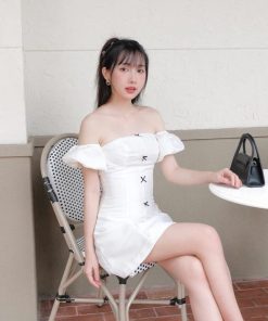 Đầm Chữ A Cúp Ngực Đính Nơ Dáng Ngắn