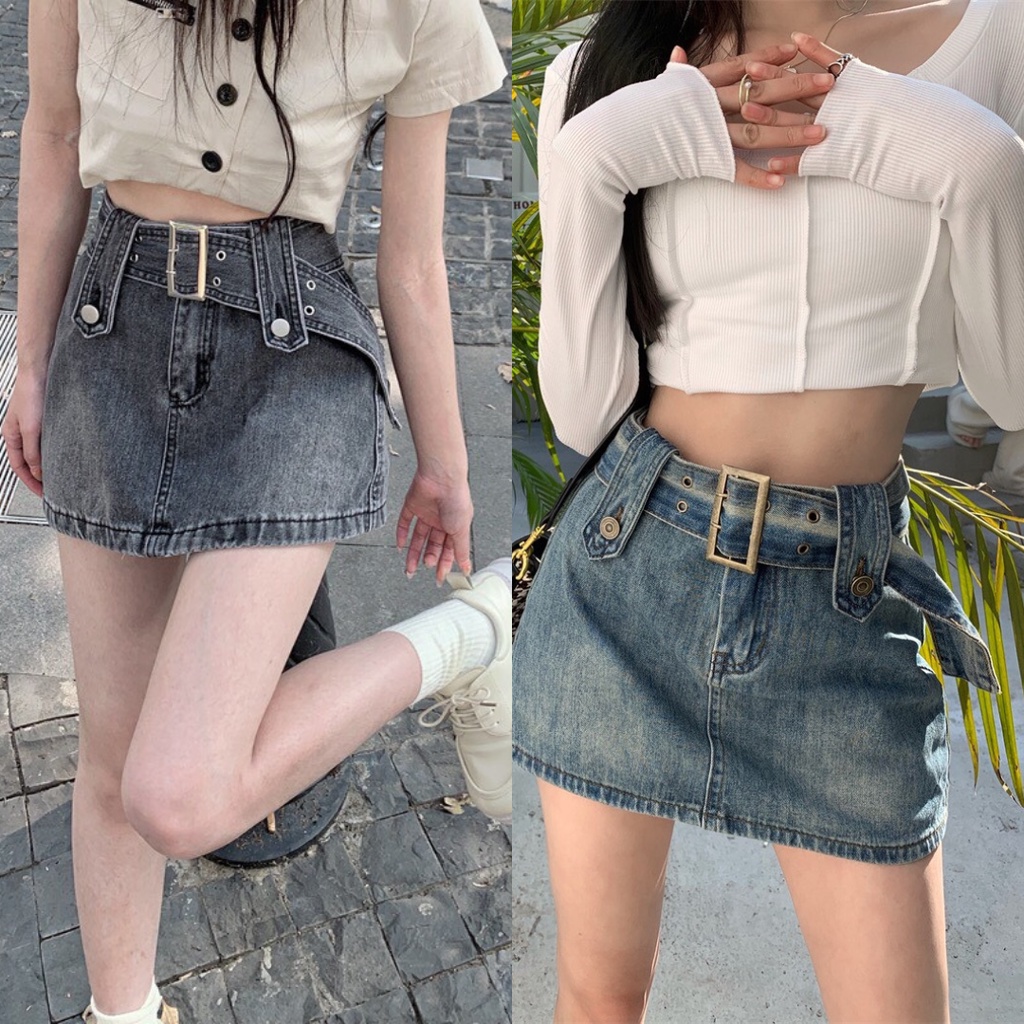 váy chữ A phối áo croptop Y2K