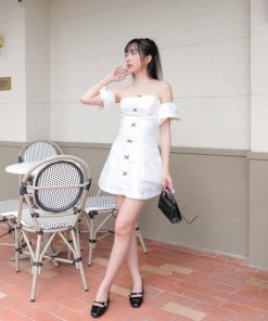 Đầm Chữ A Cúp Ngực Đính Nơ Dáng Ngắn