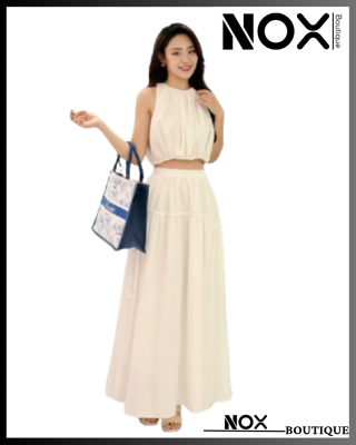 Set áo croptop và chân váy dài